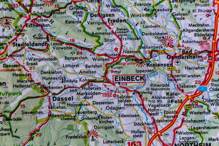 Einbeck, Germany, on a road mapの写真素材