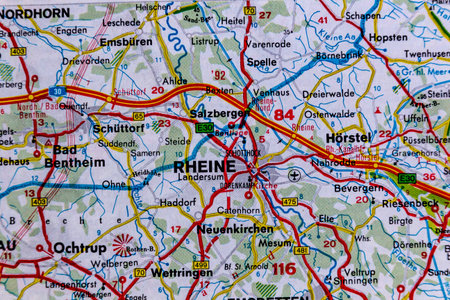 Rheine, Germany, on a road mapの写真素材