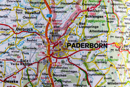 Paderborn, Germany, on a road mapの写真素材