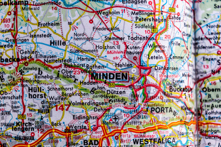 Minden, Germany, on a road mapの写真素材