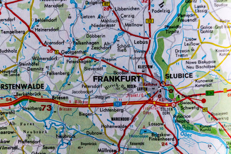 Frankfurt an der Oder, Germany, on a road mapの写真素材