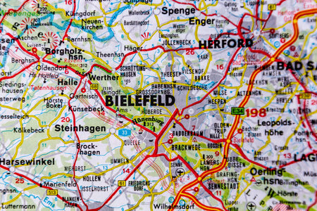 Bielefeld, Germany, on a road mapの写真素材