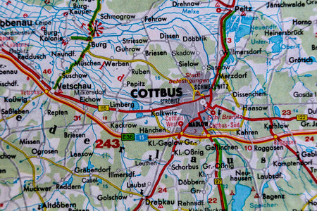 Cottbus, Germany, on a road map
