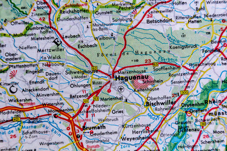 Haguenau, France, on a road mapの写真素材