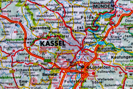 Kassel, Germany, on a road mapの写真素材