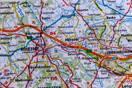 Rheine and Horstel, Germany, on a road mapの写真素材