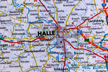 Halle, Germany, on a road map