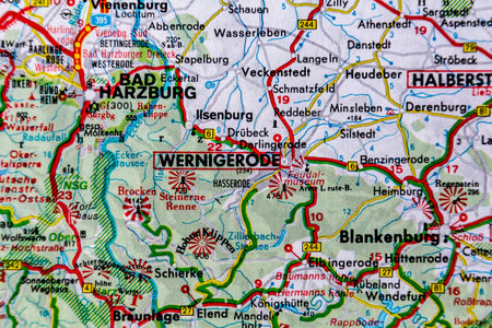 Wernigerode, Germany, on a road mapの写真素材