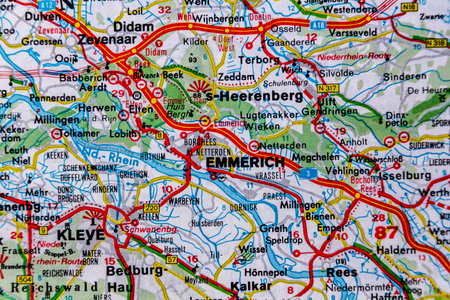 Emmerich, Germany, on a road mapの写真素材