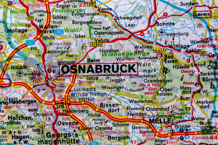 Osnabruck, Germany, on a road mapの写真素材