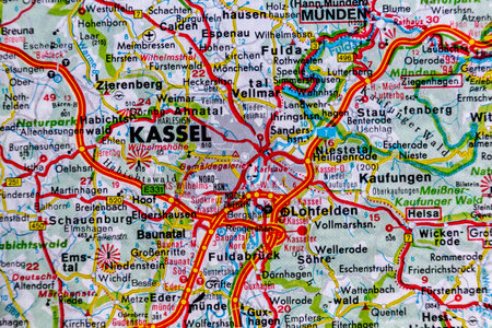 Kassel, Germany, on a road mapの写真素材
