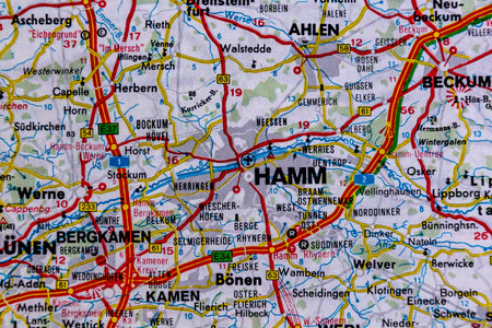 Hamm, Germany, on a road mapの写真素材