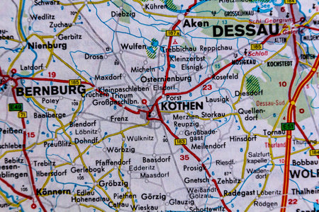 Kothen, Germany, on a road mapの写真素材