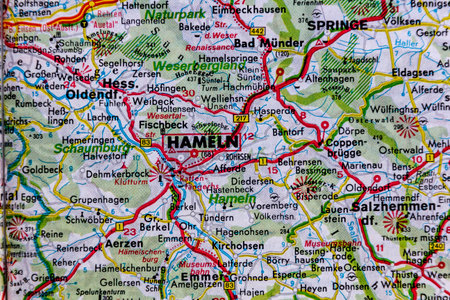 Hameln, Germany, on a road map