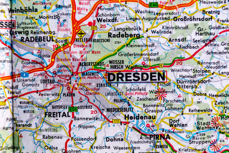 Dresden, Germany, on a road mapの写真素材