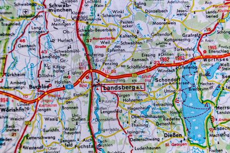 Landsberg am Lech, Germany, on a road mapの写真素材