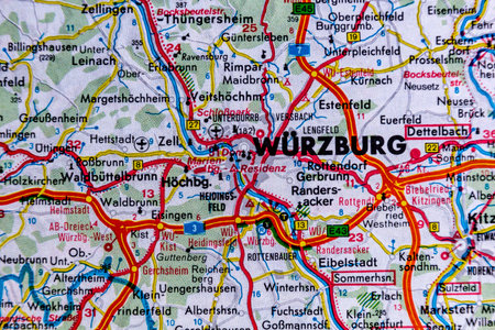 Wurzburg, Germany, on a road mapの写真素材