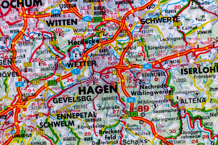 Hagen, Germany, on a road mapの写真素材