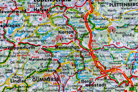 Meinerzhagen, Germany, on a road mapの写真素材