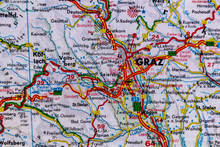 Graz, Austria, on a road mapの写真素材