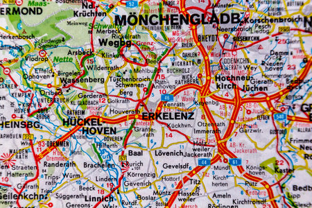 Huckelhoven and Erkelenz, Germany, on a road mapの写真素材