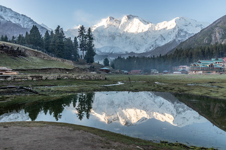 Fairy Meadows under Nanga Parbat mountain in the Gilgit-Baltistan region in Pakistanの写真素材