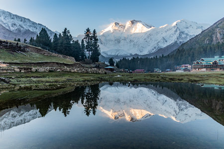 View of Nanga Parbat mountain from Fairy Meadows in the Gilgit-Baltistan region in Pakistanの写真素材