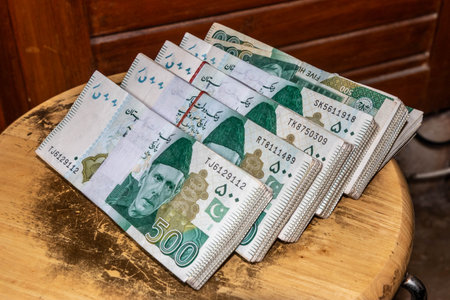 Stacks of 500 Pakistani rupees billsの写真素材