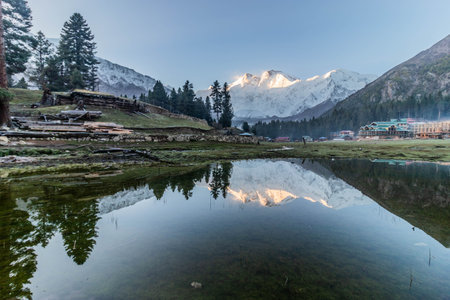 View of Nanga Parbat mountain from Fairy Meadows in the Gilgit-Baltistan region in Pakistanの写真素材
