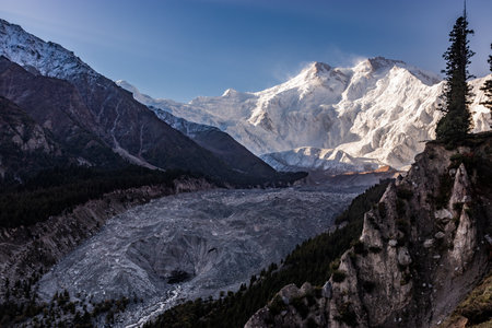 Rakhiot glacier and Nanga Parbat mountain in the Gilgit-Baltistan region in Pakistanの写真素材