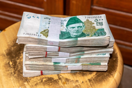 Stacks of 500 Pakistani rupees billsの写真素材