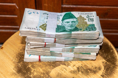 Stacks of 500 Pakistani rupees billsの写真素材