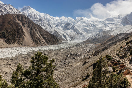 Rakhiot glacier under Nanga Parbat mountain in Gilgit-Baltistan region in Pakistanの写真素材
