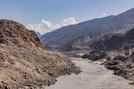 Indus river valley near Chilas, Pakistanの写真素材