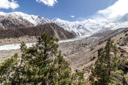 Rakhiot glacier under Nanga Parbat mountain in Gilgit-Baltistan region in Pakistanの写真素材