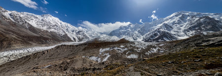 Rakhiot and Ganalo glaciers under Nanga Parbat mountain in Gilgit-Baltistan region in Pakistanの写真素材