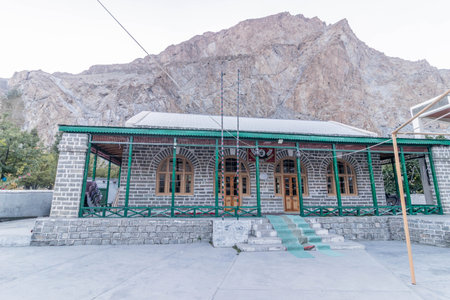 Jamatkhana (gathering place of Ismailis) in Passu village in Hunza valley, Pakistanの写真素材