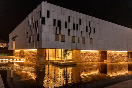 PETRA, JORDAN - JULY 11, 2022: Night view of  the Petra Museum, Jordanのeditorial素材