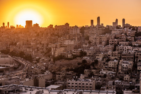 Sunset view of Amman skyline, Jordan