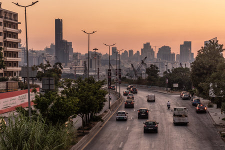 BEIRUT, LEBANON - JULY 29, 2022: Evening skyline of Beirut, capital of Lebanon