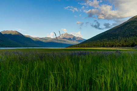 Montain View over Eklutna Lake near Anchorageの写真素材