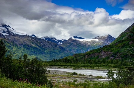 View towards Glacier mountain panoarama in Alaska United Statesの写真素材