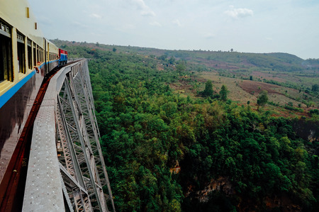 Gokteik Viaduct is a railroad bridge in Myanmar with Trainの写真素材