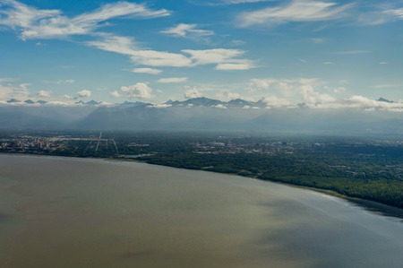 Aerial glacier view on the flight from Anchorage to Seattle. Photo taken in United States of America.の写真素材