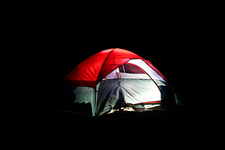 Glowing Illuminated Tent in the dark in California United Statesの写真素材