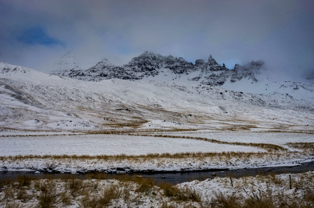 Winter in the mountains. Christmas landscape on a sunny morning.の写真素材