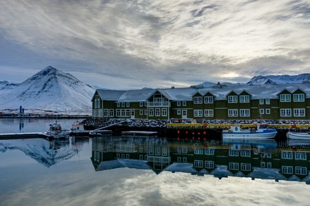 Winter Scene in Iceland small town Siglufjordurのeditorial素材