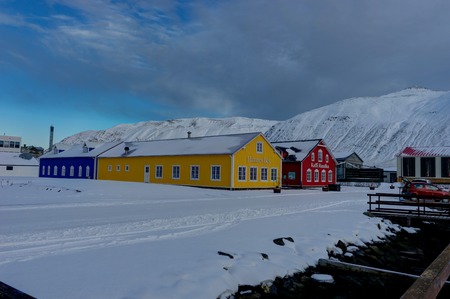 Winter Scene in Iceland small town Siglufjordurのeditorial素材