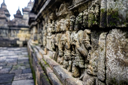 Deatil view from the Borobudur temple Indonesiaの写真素材