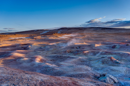 Sunrise at Sol de Manana Geothermal Active area Altiplano Boliviの写真素材